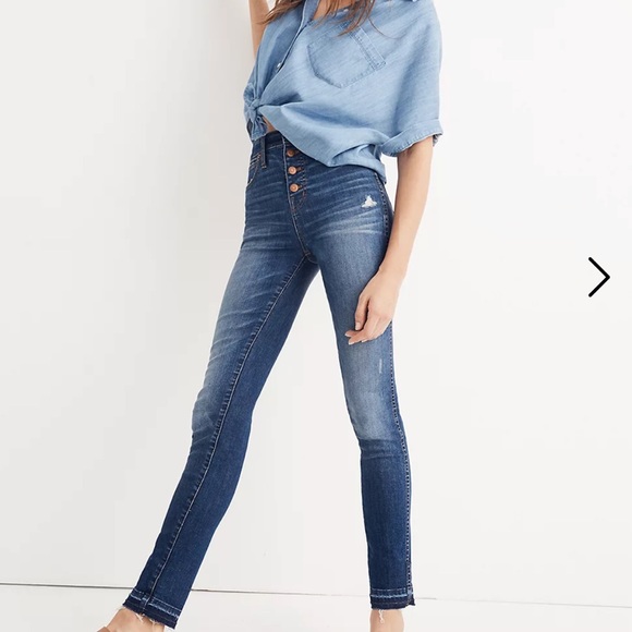 Madewell Denim - MADEWELL 10” High Rise button fly drop hem skinny jeans Size 26